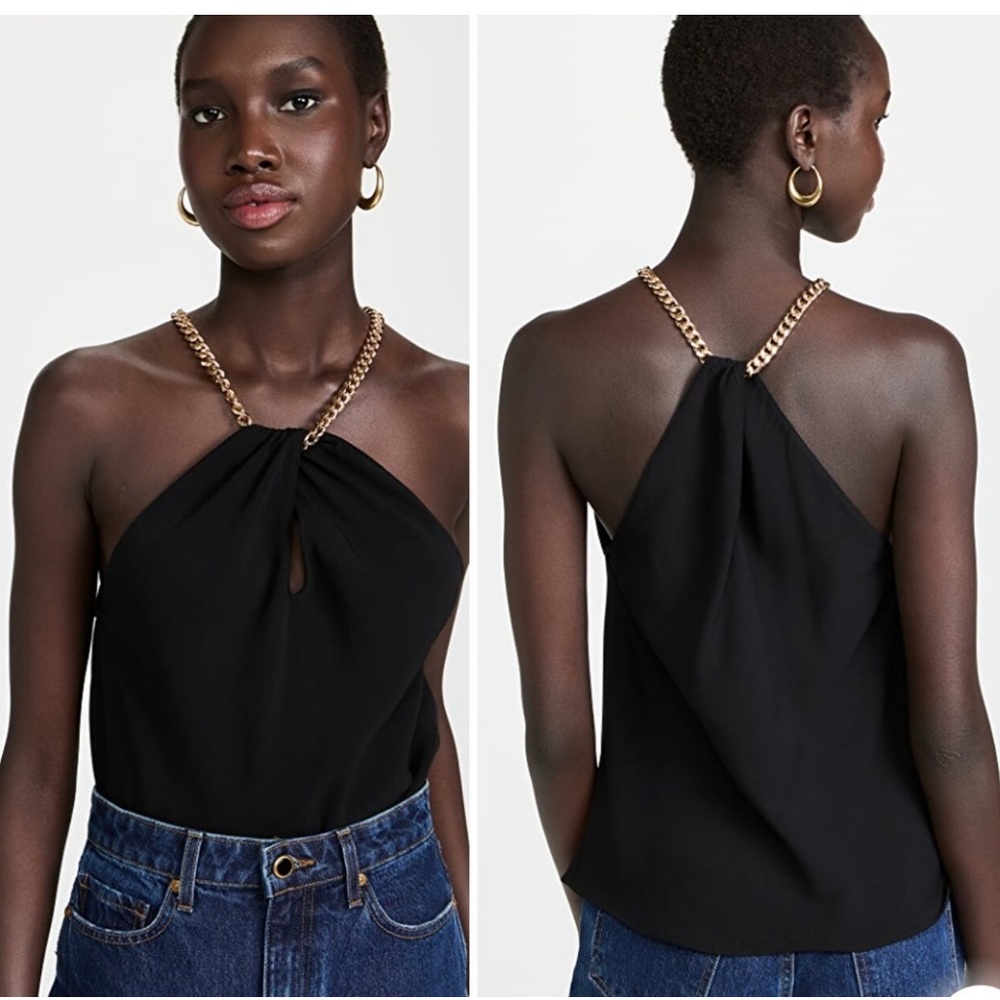 Aqua Black Halter Top with Gold Chain